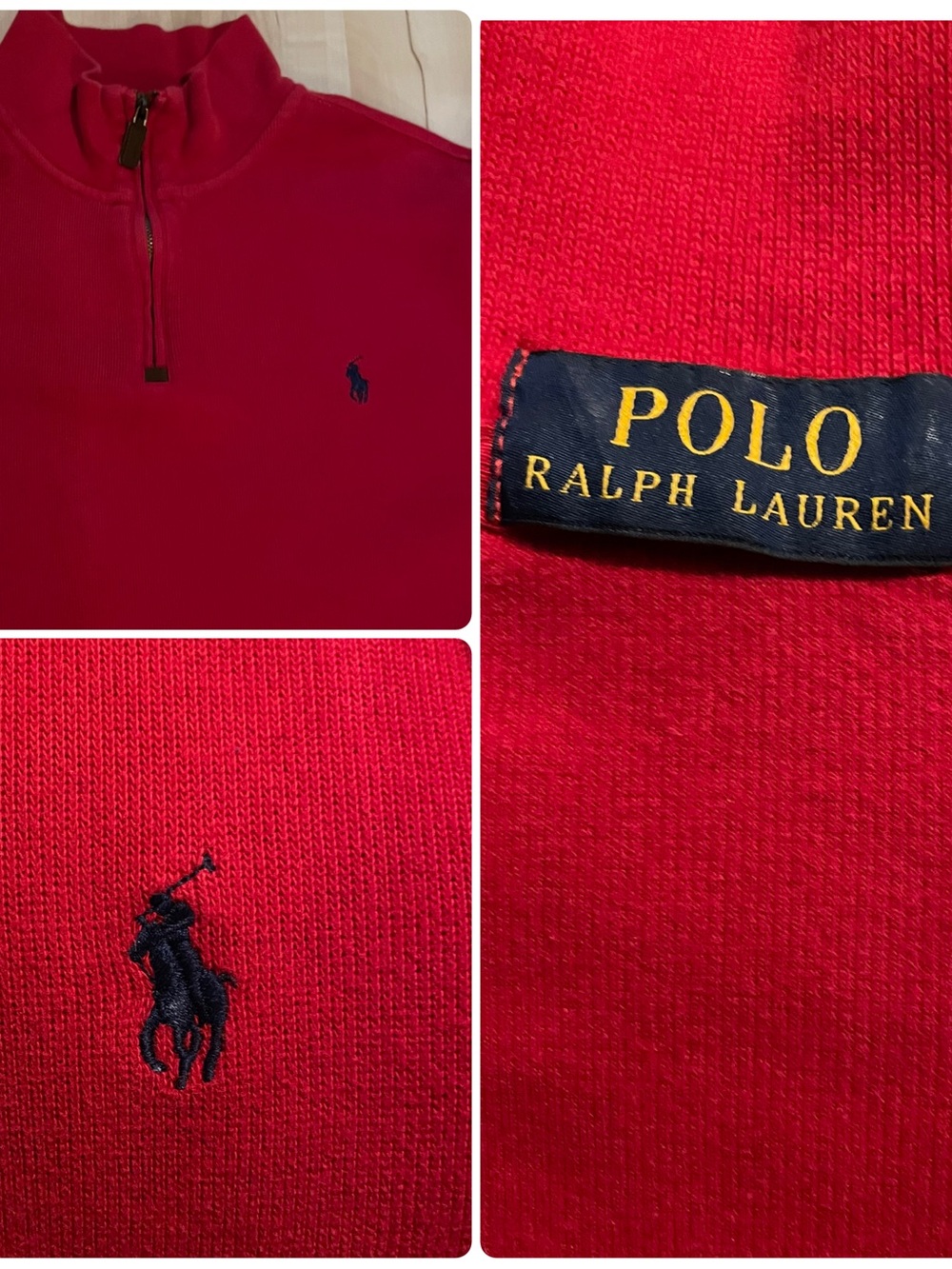 Polo Ralph Lauren Men's Ribbed Cotton 1/4 Zip Sweater Men’s Large Red Navy Pony